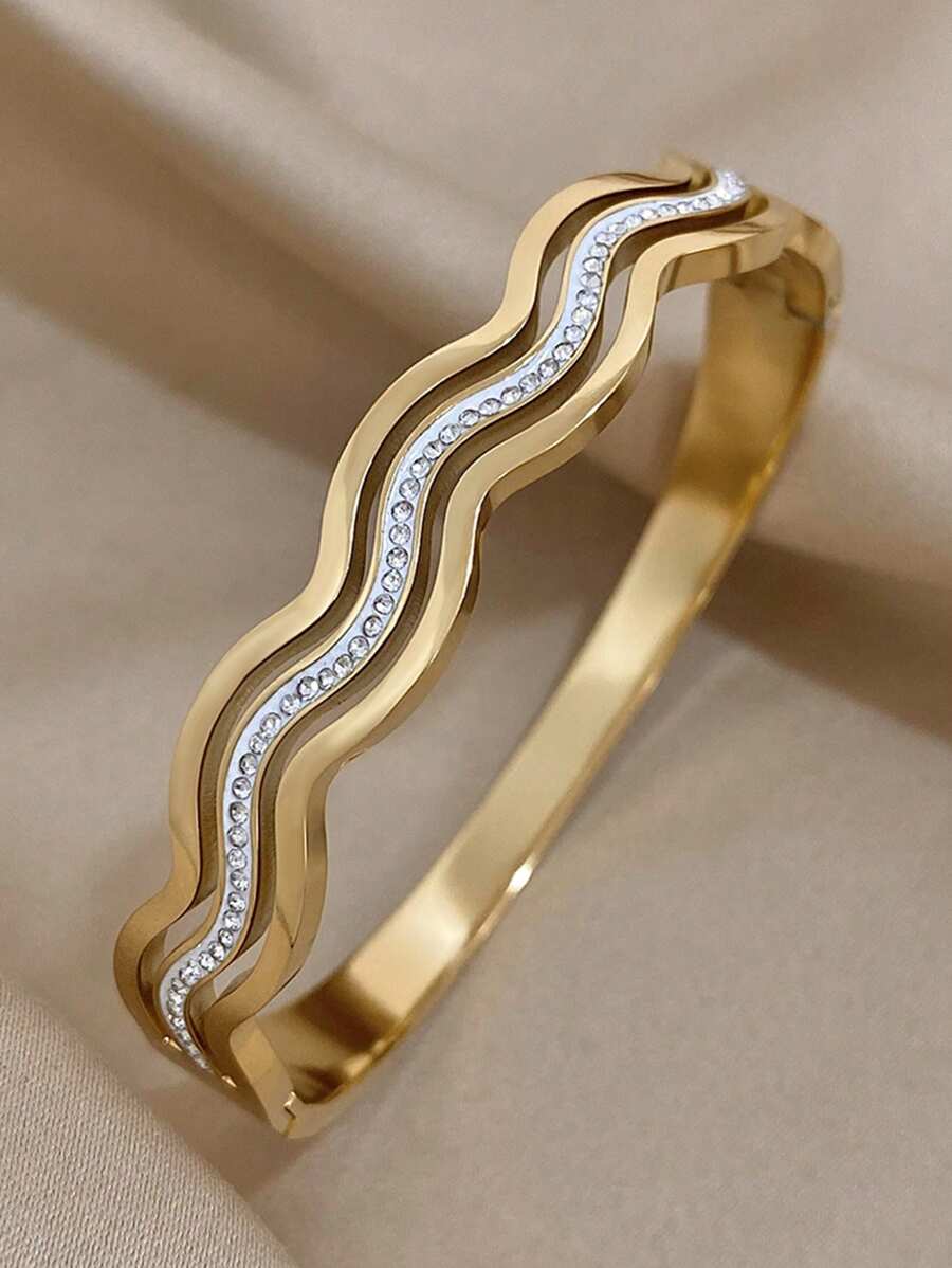 1 buc brățară cu valuri de mare pentru femei, brățară elegantă din oțel inoxidabil, stivuibilă, cu manșetă, cadou de zi cu zi pentru petrecere, bijuterii, ziua mamei, vara, plaja