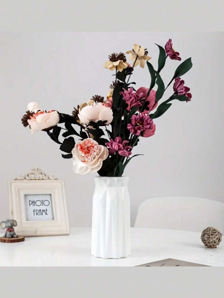 Modern Nordic Style Origami Art Flower Pot, Creative Cylindrical Vase, Suitable For Home Decoration, Wedding, Engagement, Birthday Party, Plastic, Bouquet Vase Photography Props And Creative Flower Art Perfect Choice, Vase Container Simple Geometric Flower Pot Decoration Living Room