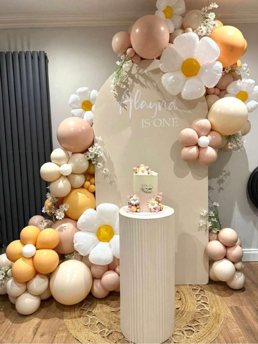 40" Caramel Number Balloon Set, Daisy Flower Balloon Set, Suitable For Wedding, Birthday Party, Anniversary