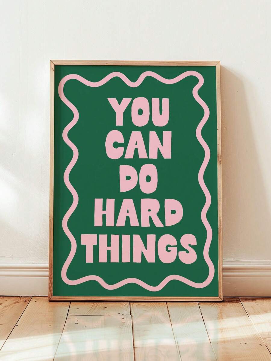 1pc, Canvas Hanging, Framed, Wall Arts, Posters, You Can Do Hard Things Art Print, Pink And Green Poster, Daily Reminder Affirmation Poster, Girly Bedroom Art, Dorm Decor, Home Office Decor, Room Decor