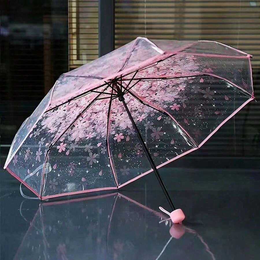 1pc Unisex Hand Open Foldable Transparent Umbrella, Compact Folding Rain Umbrella, Photo Prop