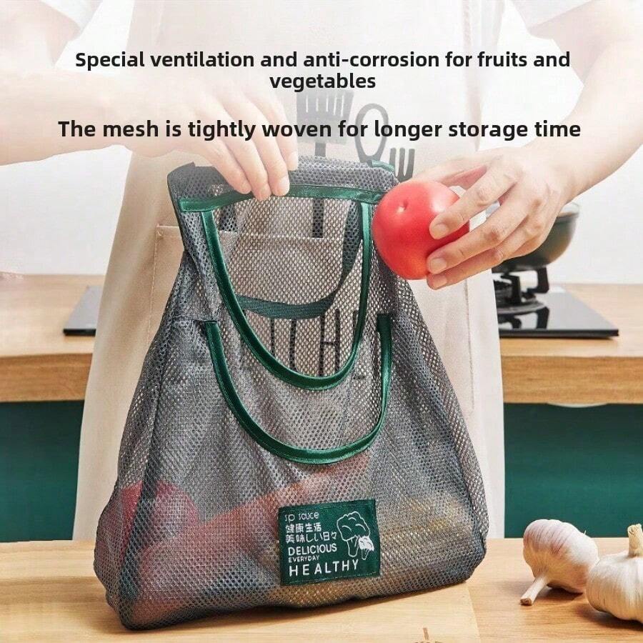 1 Sommer Obst- und Gemüse-Hängetasche für Zwiebel, Ingwer und Knoblauch Lagerung. Tragbare Netzttasche. Handgehaltene Cut Out atmungsaktive Haushaltslagerungstasche. Multifunktionale Küchen-Lagernetz-Tasche. Obst, Gemüse, Ingwer und Knoblauch Wandorganizer | Essenzielles Wohnzubehör