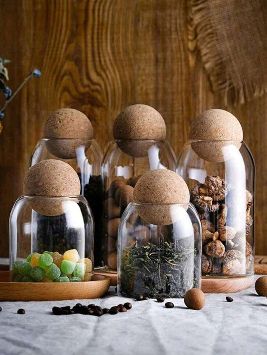 Glass Sealed Canister For Coffee Beans And Dried Fruits Kitchen Storage Jar With Cork Lid