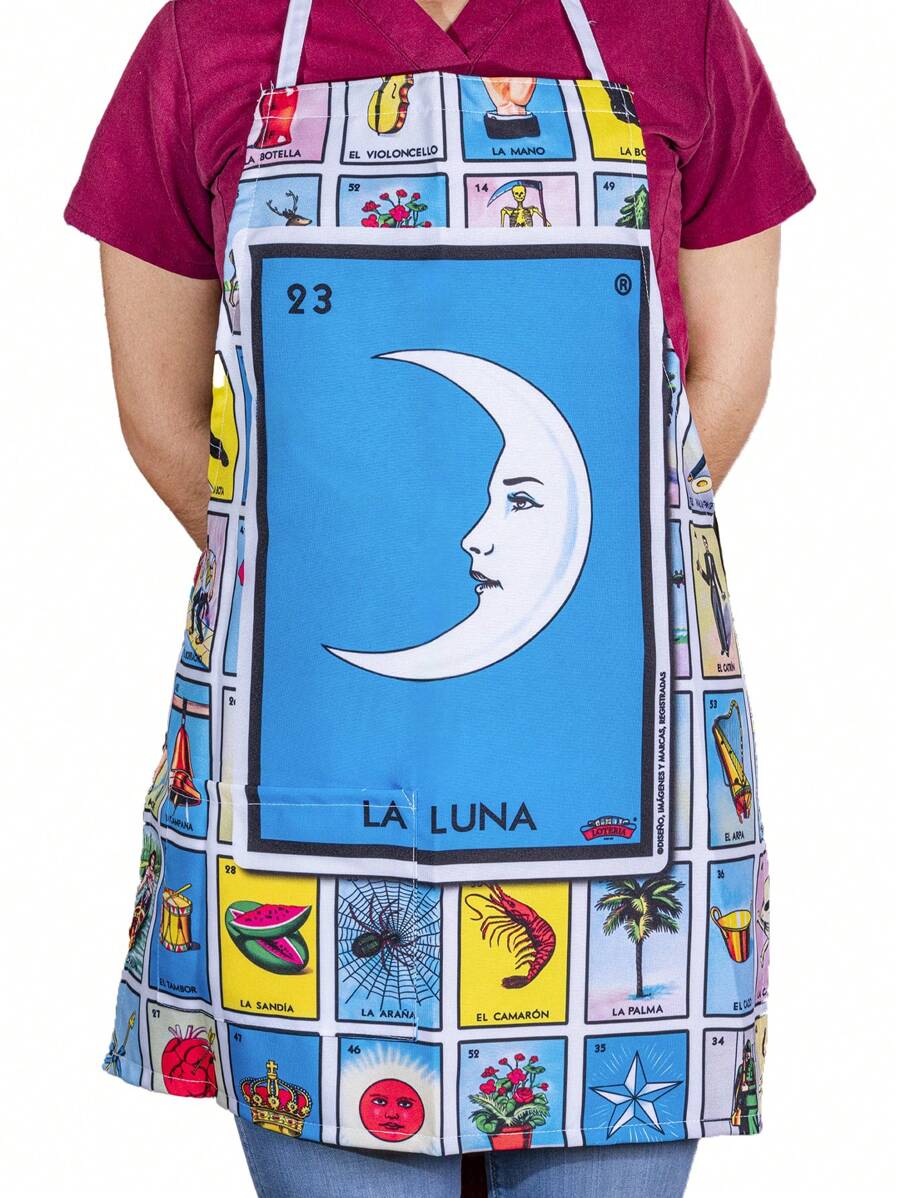 1 Delantal Mandil Unitalla Patrón de Lotería Mexicana para colgar en el cuello para salones de uñas, barberías, restaurantes, camareros, cocina, baño, hogar, artículos para el hogar