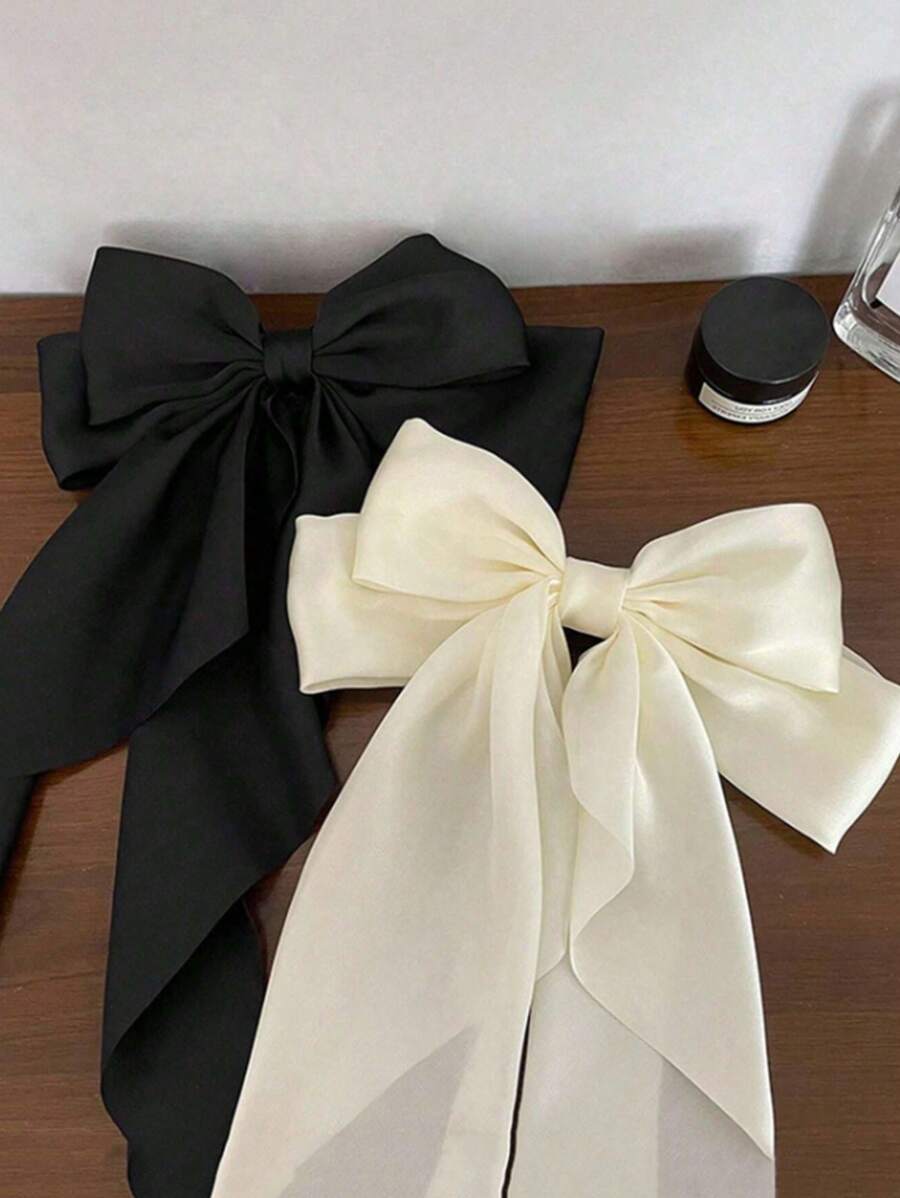 2pcs/1pc Oversized Black & White Satin Bow Hair Clips, Elegant & Retro Hair Accessories, Fashion Hair Clips For Women Valentine's Day Valentines