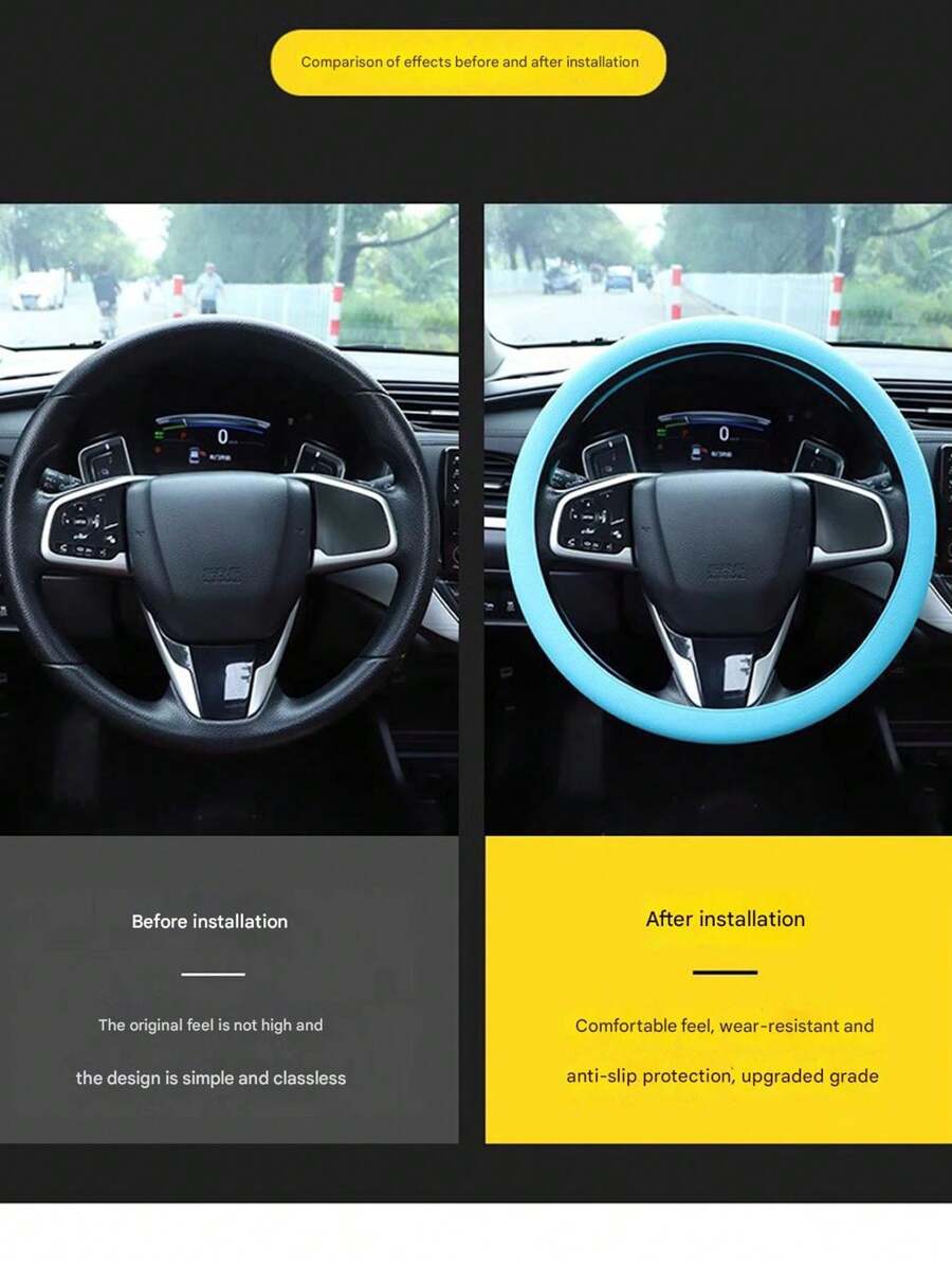 1pc Car Silicone Steering Wheel Cover Men And Women Summer Fashion Sweat-Absorbent Non-Slip Handle Cover Universal Four Seasons Thin Soft Ice-Cold Steering Wheel Cover Car Universal Silicone Thin Steering Wheel Cover Wear-Resistant Comfortable Feel Essential Supplies