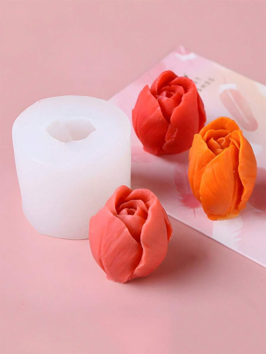 1pc 3D Tulip Bud Mold Candle Mold DIY Flower Shaped Fragrance Stone Plaster Soap Epoxy Resin Mold Cement Concrete Gypsum Clay Mold Handmade Candle Decor