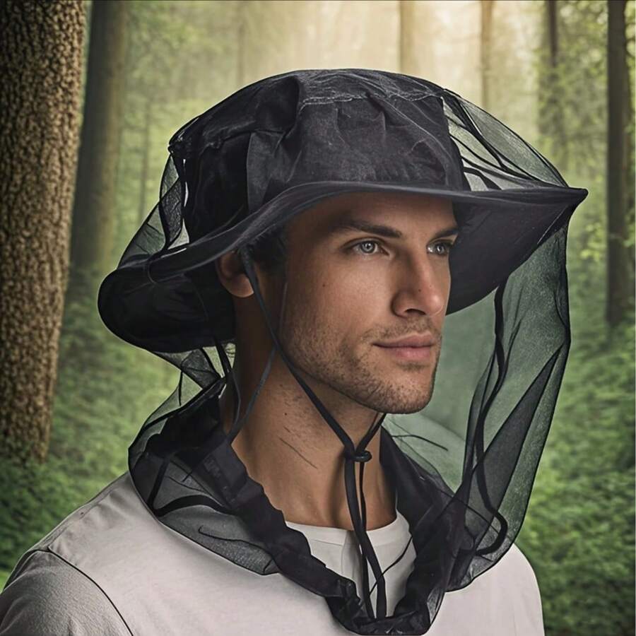 Red mosquitera verde de EVA para exteriores - Malla retráctil automática, transpirable y lavable a máquina, apta para camping y pesca, cortina antimosquitos retráctil automática, gorra antinsectos versátil para exteriores (sombrero no incluido)