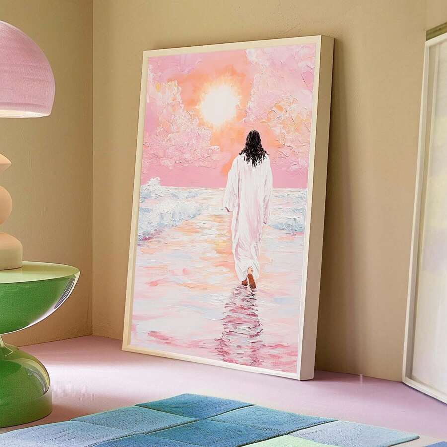 1pc Jesus Walking On Water Wall Art Picture Savior Prints Canvas Painting Jesus In Nature Poster Girly Religious Decor For Bedroom ,Living Room ,Office Room Decor ,Christian Gifts, Unframed Or Framed