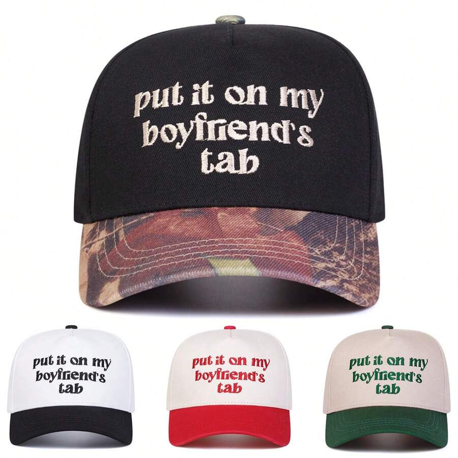 AR 1 Stück Frauen "Stell es auf meine Rechnung des Freundes" bestickte Trucker Kappe, Streetwear Mode Sonnenschutz lässige Kappe, geeignet für Frühling, Herbst, Reisen, Strandparty