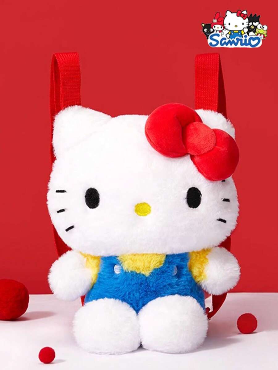 Sanrio 1PC Hello Kitty Furry Backpack, Adjustable Shoulder Straps, Exquisite Embroidery, Cartoon Characters, Red Cute And Fashionable Y2K Style, Can Be Used As A Good Choice For Friends To Give Gifts, Back To School Season Gifts, Travel Accessories, Beach Bag, Summer Travel Essentials, Carry On Travel Bag