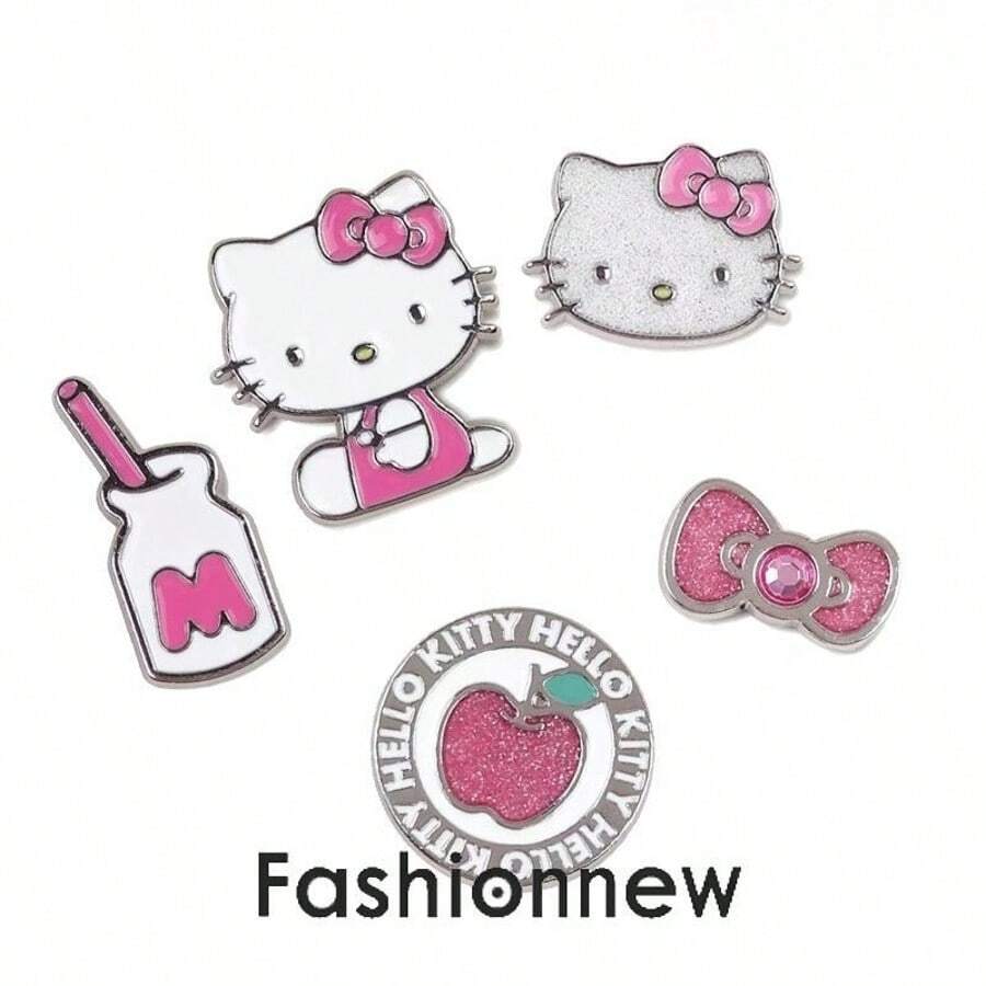 Sanrio 5/10pcs Adorable Hello Kitty Electroplated Resin Detachable DIY Shoe Decorations, Suitable For Slippers, Sandals, Beach Shoes, Beach Bags, Fashionable & Personalized Decor, Perfect Gift