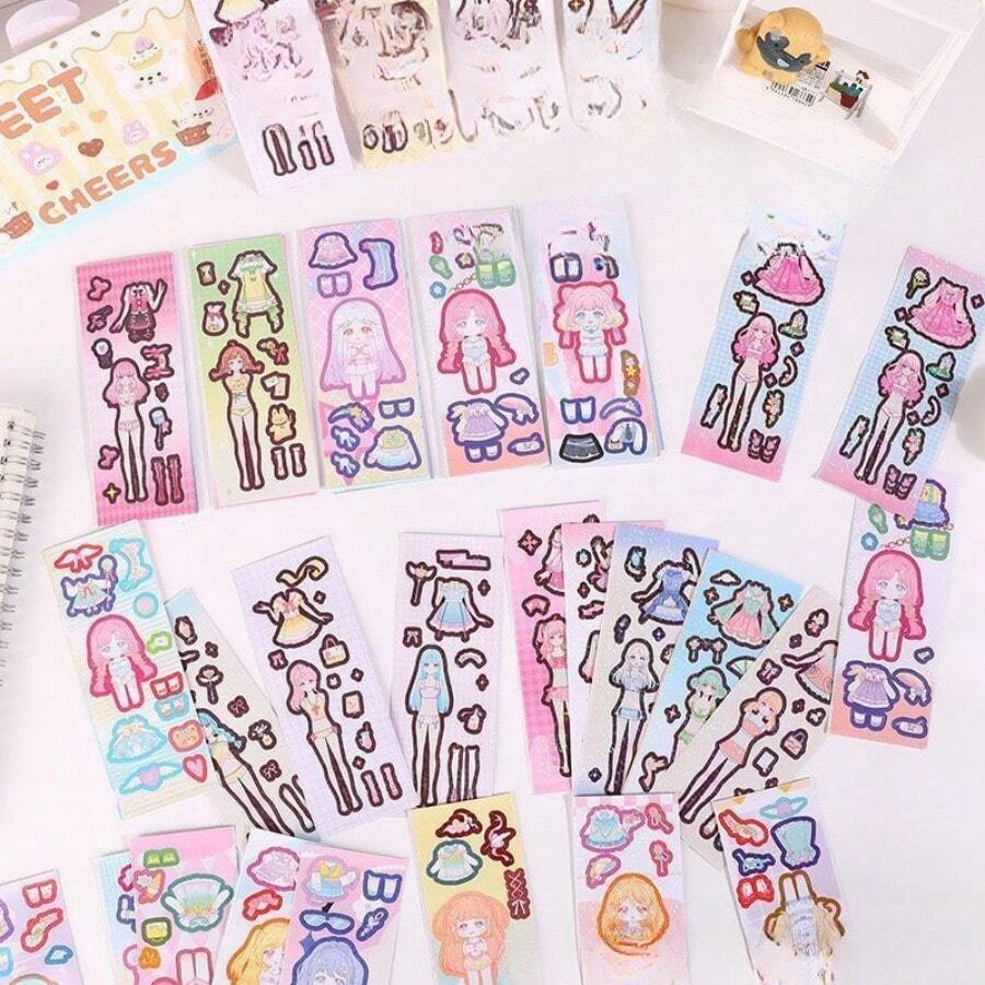 120 Peças Conjunto de Adesivos de Fantasia de Princesa, Decoração de Desenho Animado Fofa e Encantadora para Meninas