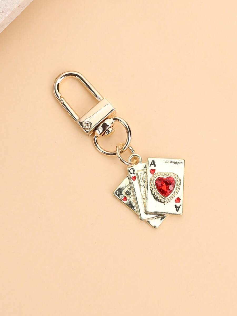 1pc Unisex Creative Poker Card Stainless Steel Keychain, Spades A Bag Charm