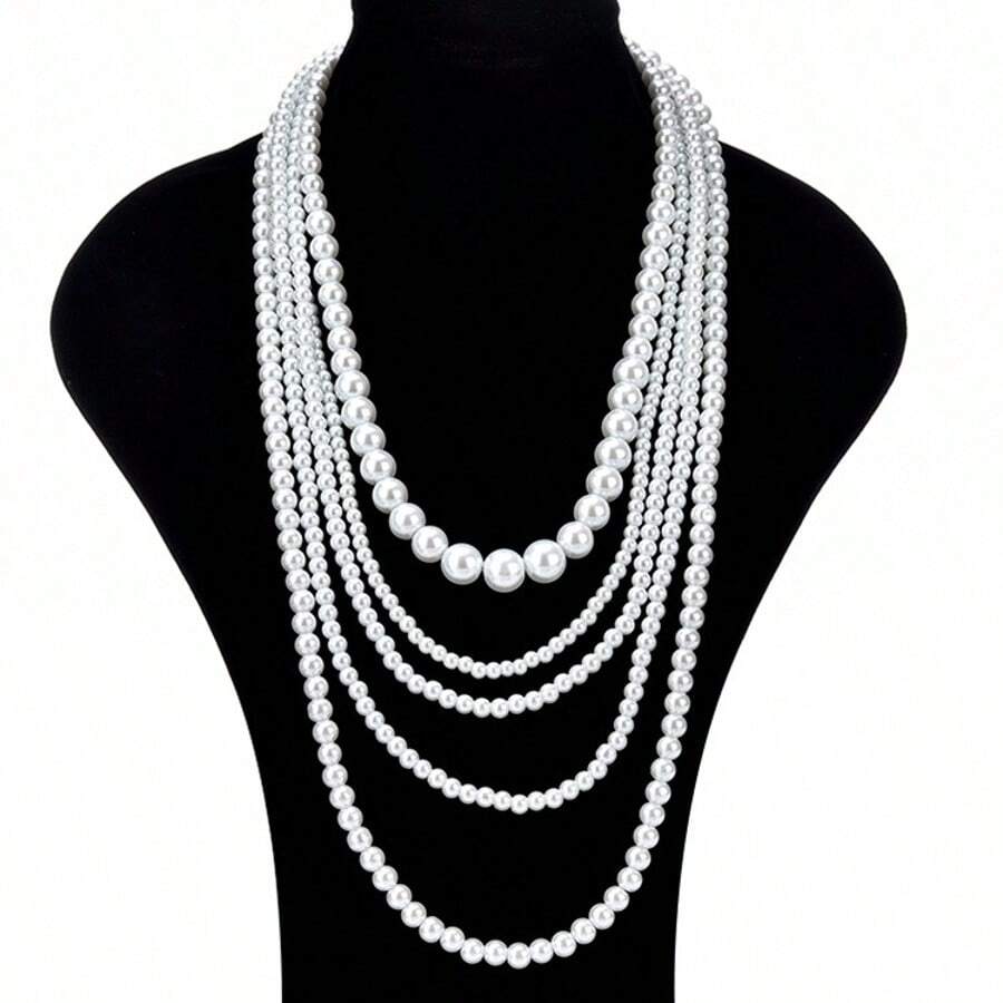 1 pièce Collier perles multicouches long, chaîne élégante et polyvalente pour pulls