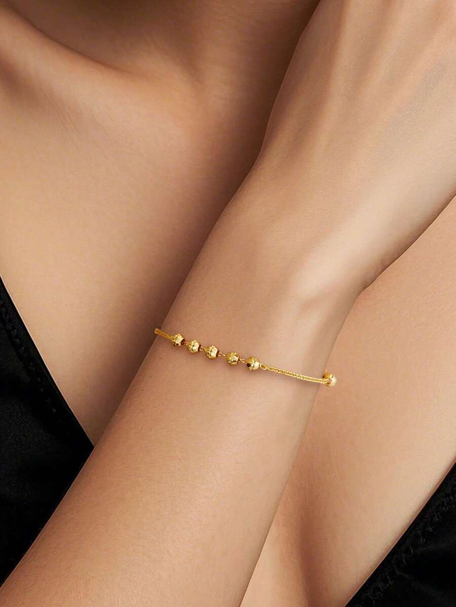 1 Pc Minimalist S925 Sterling Silver Hollow Round Beads Bracelets 18K Gold Color Layered Bracelets,Perfect Gift For Monther's Day, Birthday Gifts