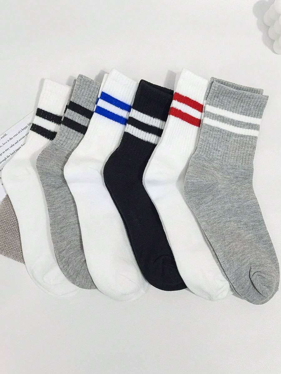 3 de blanco de rayas Calcetines de tubo medio casual deportivo de mujeres Calcetines con tiburón Pantalones Ropa de calle marea Calcetines Medias