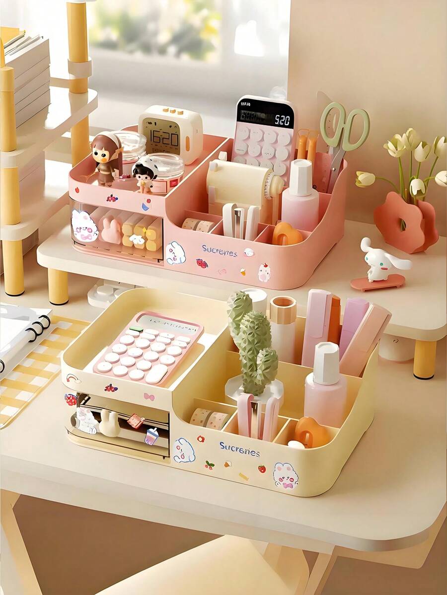 Drawer Style Makeup Storage Box, Tabletop Organizer For Cosmetics, Lipsticks, Skincare, Brushes. Suitable For Bathroom, Living Room, Bedroom, Office. Holds Remote Controls, Toothpicks, Chargers, Phone Cases And Saves Space.,For Holiday Beach, Bathroom Collection, Bedroom Collection, Large Capacity