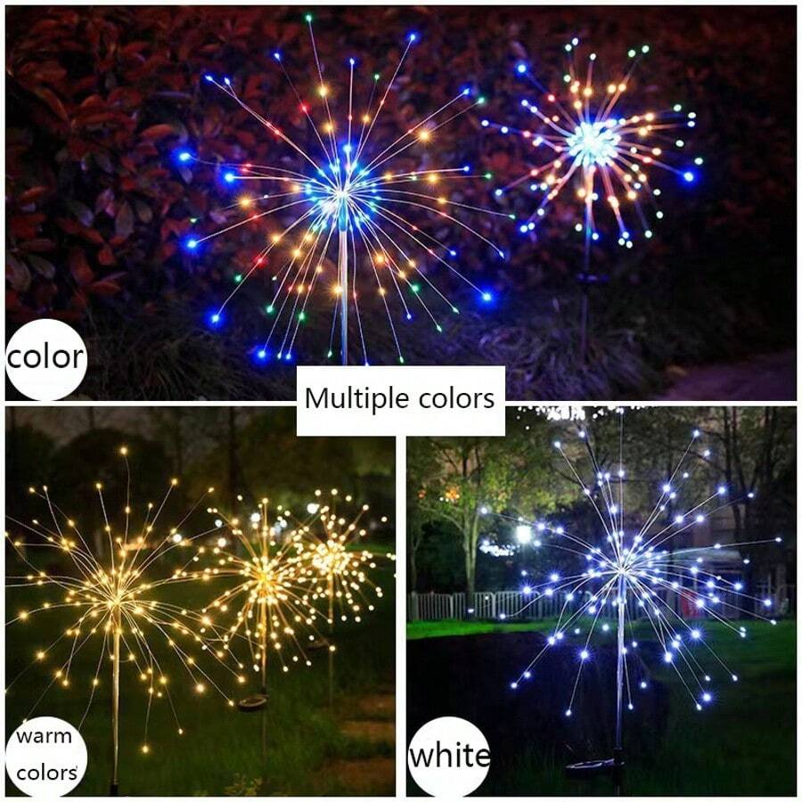 1PC Solar Powered Fireworks Lights, 8 Adjustable Lighting Modes,LED Fireworks Solar Outdoor Lawn Light Daily Waterproof And Energy-Saving, Suitable For Courtyard, Camping, Park, Festival And Party Decoration (90 Lights / 120 Lights / 200 Lights)