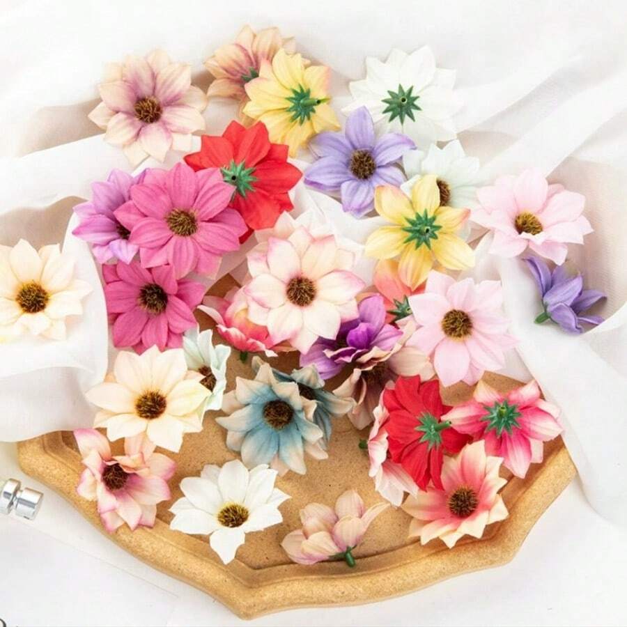 10/20/30/40/50pcs Simulated Peacock Chrysanthemum Daisy, DIY Flower Wreath Accessories, Hairpin Decoration, Suitable For Home Office, Coffee Shop, Party And Wedding
