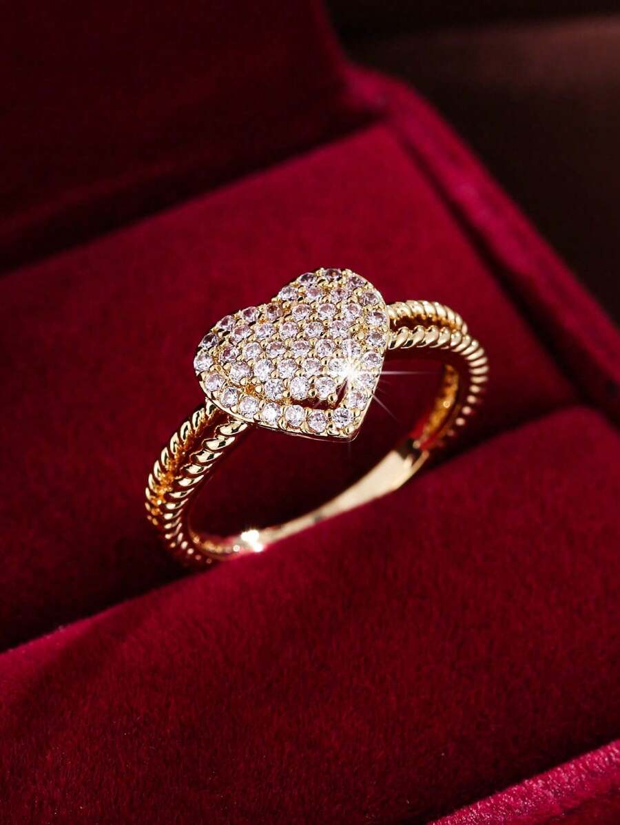 1 pieza Anillo romántico con piedra de circonio con forma de corazón, regalo del Día de San Valentín