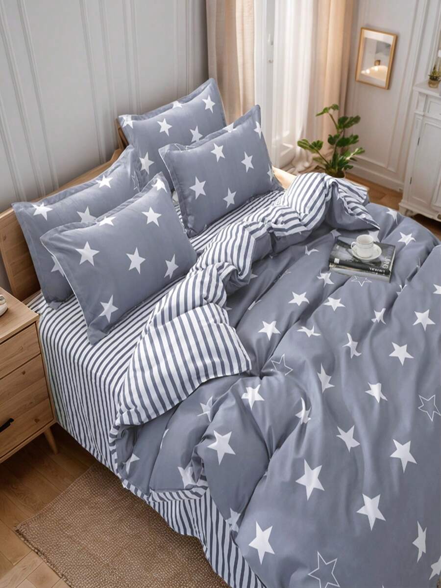 4 pezzi Set copripiumino in poliestere per letto matrimoniale/matrimoniale/king size - copripiumino stampato con piante, morbido e delicato sulla pelle, set biancheria da letto, chiusura con zip, lavabile in lavatrice, 1 copripiumino, con 2 federe (senza imbottitura)