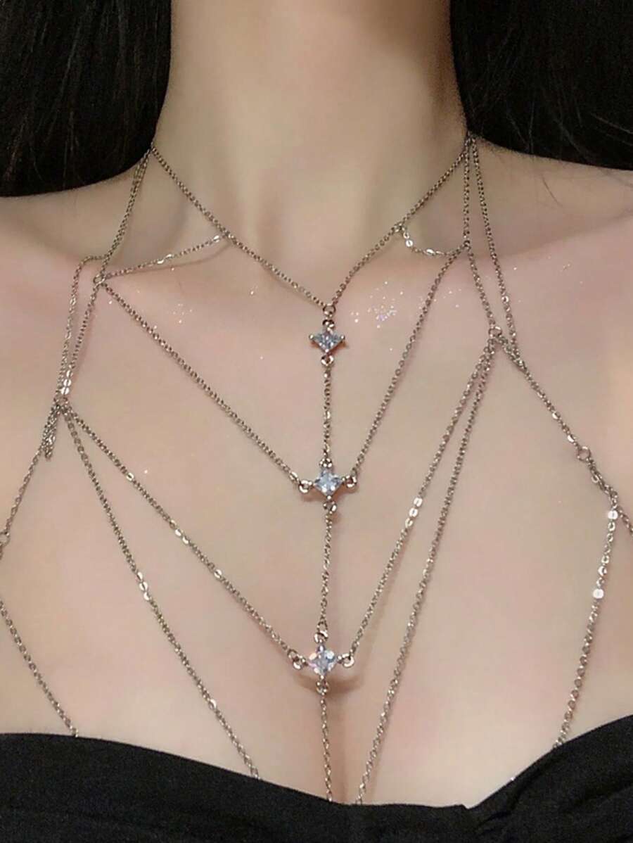 1pc European & American Style Sexy Beach Summer Bikini Body Chain-Waist Chain Set With Rhinestone Decoration, Party Gift For Women