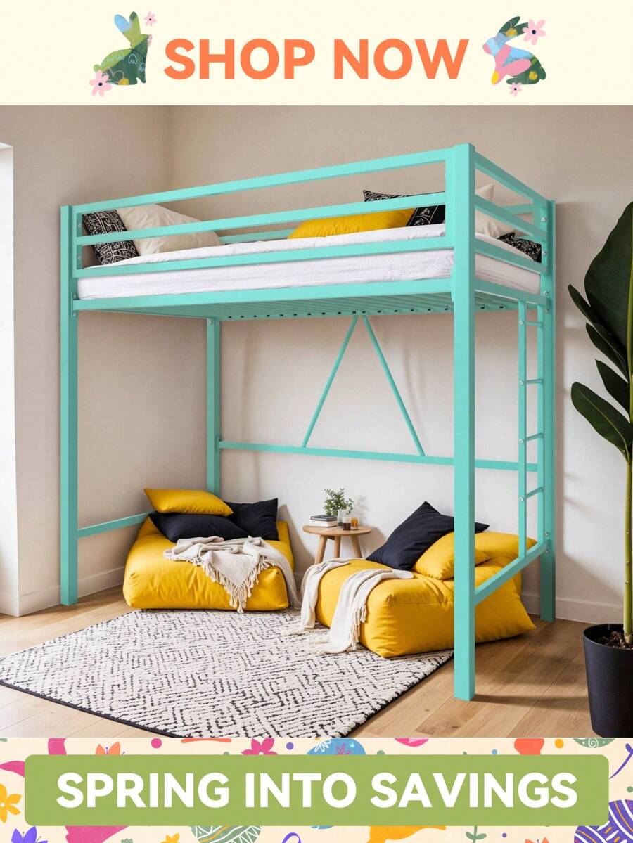 HOOMIC Twin Loft Bed Frame For Juniors & Adults, Heavy Duty Metal Loft Bed Twin Size With Full-Length Safety Guardrail & Removable Ladder, Space-Saving, Noise Free, Matte Black * Bed Frame Queen Queen Bed Frame Bed Frame Full Full Size Bed Frame King Size Bed Frame Twin Bed Frame Room Decor Home Decor Christmas Decor Bedroom Decor Valentine Day Decor Storage Living Room Decor Furniture House Decor