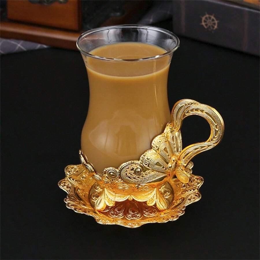 1pc Metal & Glass Design Coffee Cup, Daily Water Drinking Glass, Suitable For Office And Home Use, Exquisite Holiday Gift Back To School
