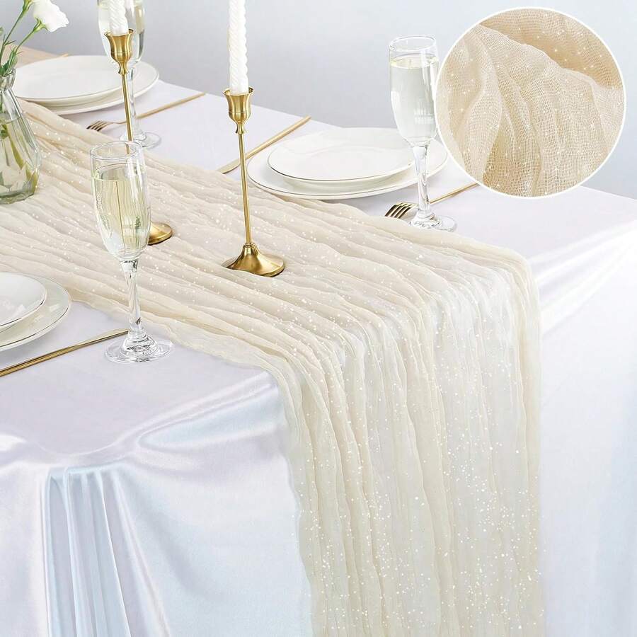 1 pieza Cheesecloth (gasa) de mesa de color crema, Cheesecloth (gasa) bohemio de granja brillante de 120 pulgadas (304,8 cm), Cheesecloth (gasa) con lentejuelas brillantes, Adecuado para bodas, fiestas, bautizos, cumpleaños y decoración del hogar