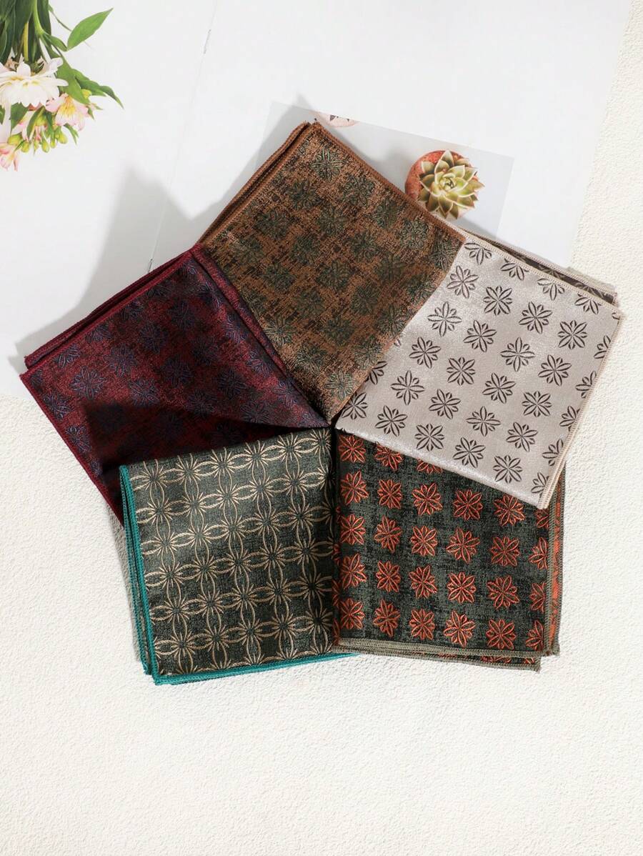 1pc Men's Casual Floral & Striped Pattern Handkerchief/Pocket Square, Suitable For Business, School, Daily Wear