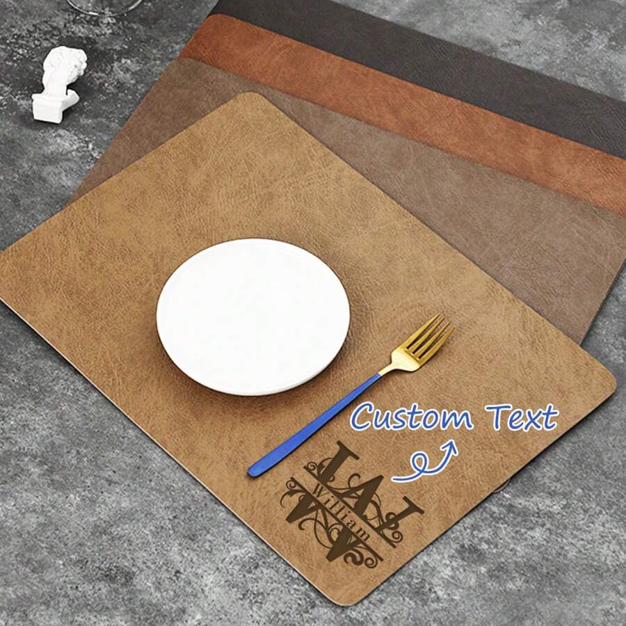 Personalized Placemats For Dining Table - Custom Letter Monogram & Name Placemats - Luxury PU Leather Table Mats For Kitchen & Dining Decor - Elegant Wedding Gifts For Couple, Bridal Shower, Anniversary - Unique Housewarming Gift, New Home Gift - Christmas, Father's Day, Mother's Day, Birthday Gifts For Mom, Dad, Husband, Wife - 30x40cm Waterproof & Wipeable Place Mats