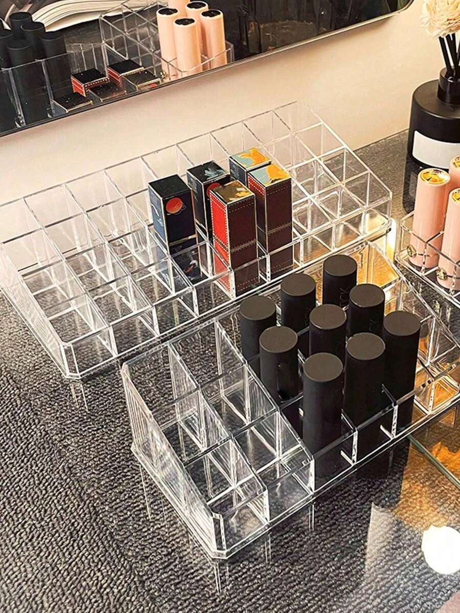 1pc 12/18/36 Slots Acrylic Lipstick Holder, Lipstick Rack, Lip Gloss Storage Box, Makeup Organizer Display Rack, Perfect Storage Solution For Drawers, Vanities, Bathrooms