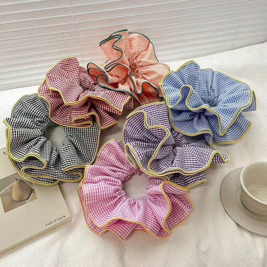 1 Stück extra großer karierter Rüschen-Mehrschicht-Scrunchie, romantischer Vintage-Ballett-Stil Messy Bun Haarteil, geeignet für täglichen Gebrauch Scrunchies Haargummis Scrunchy Haargummis