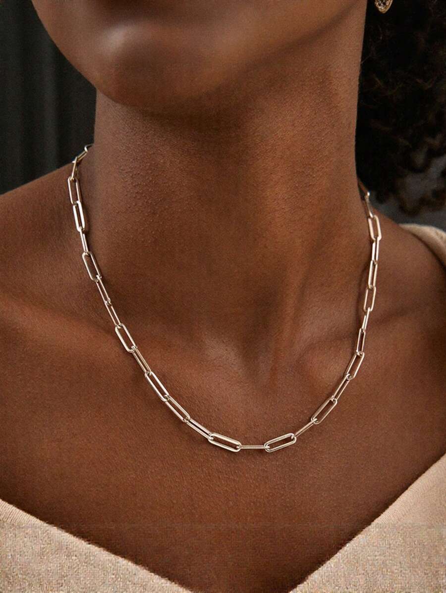MONALLY 18K Gold Plated 1pc Luxury Fashion Safety Pin Chain Necklace For Women Stainless Steel Jewelry Best Friend Gifts For Party Graduation Prom Accessories
