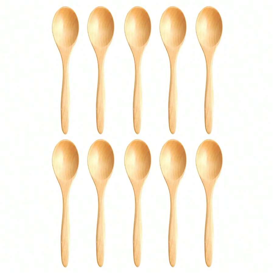 10 Pcs Stirring Spoon Wood Soup Spoons Eating Mixing Stirring Cooking Long Handle Spoon Japanese Coffee Mixing Spoon Kitchen Utensils,School Supplies
