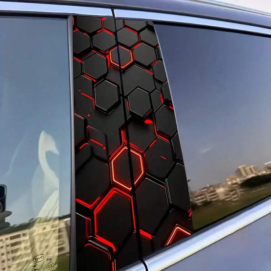 2 pièces Ensemble d'autocollants de montant B de voiture sur le thème de la science-fiction - Matériau vinyle, finition semi-mate, facile à appliquer et imperméable, motif nid d'abeille hexagonal, facile à remplacer, accessoires de voiture jetables, cadeau parfait, convient à tous les modèles de voitures - Accessoires automobiles et décorations de vacances pour tous les véhicules