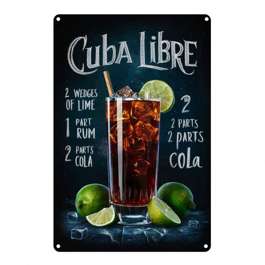 1pc " Libre" Metal Wall Sign - 2D Stylish Art Decor With Cocktail Recipe Design | Easy Installation With Pre-Drilled Holes | Suitable For Home, Bar, Cafe, Office Etc | Ideal Gift For Beverage Enthusiasts, Room Decoration - Hole Style Randomly Sent