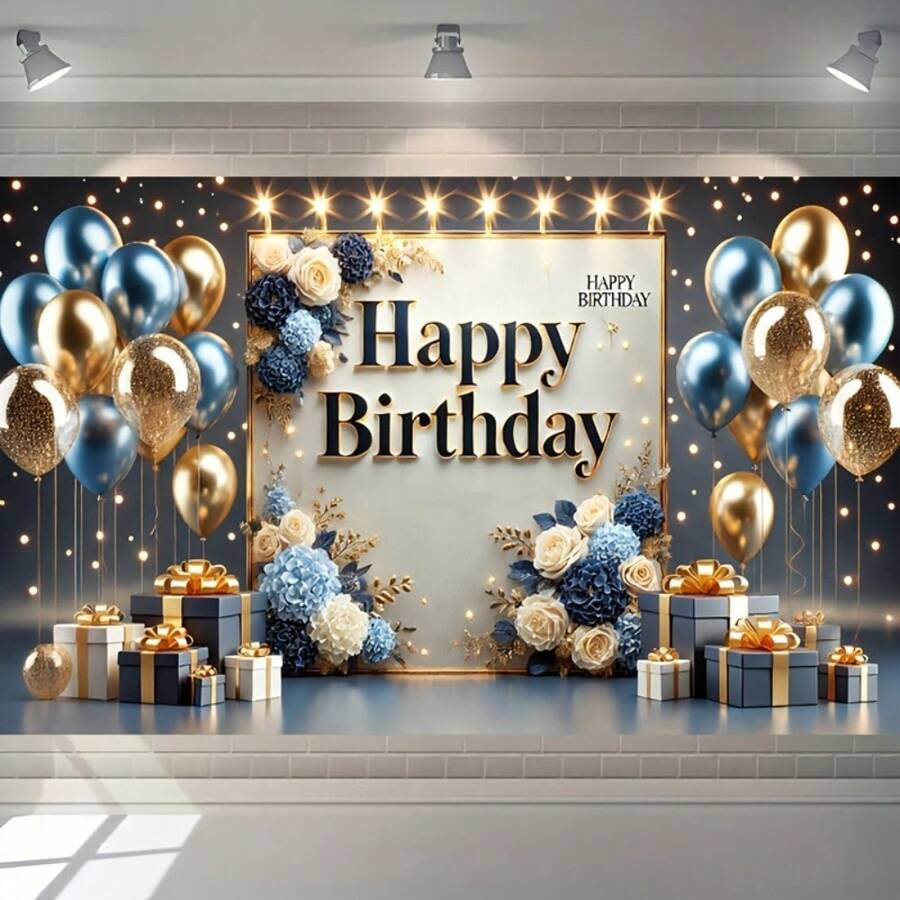 Happy Birthday Party Banner, Decorated With Balloons, Flowers And Gift Boxes, Made Of Polyester Fiber, Party Decor Photography Studio Prop Tapestry Room Decor Flag Birthday Decorations Party Decorations