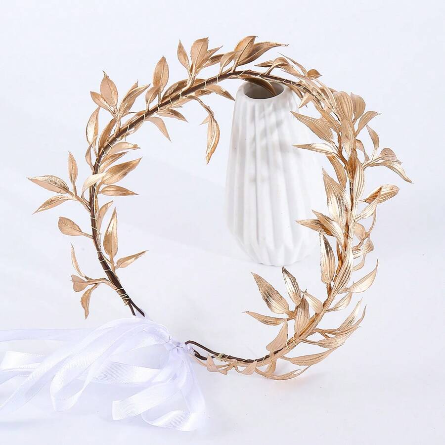 Corona de flores hecha a mano con diseño de hojas en estilo bohemio de polietileno (PE), accesorio para el cabello de 4 estaciones, guirnalda, tiara