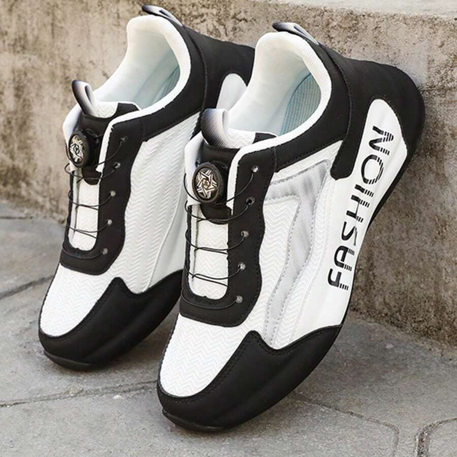 Tênis Esportivos de Malha Respirável Masculinos, Sapatos Casuais Leves para Corrida, Decoração com Botão Giratório, Tênis Chunky de Alto Padrão
