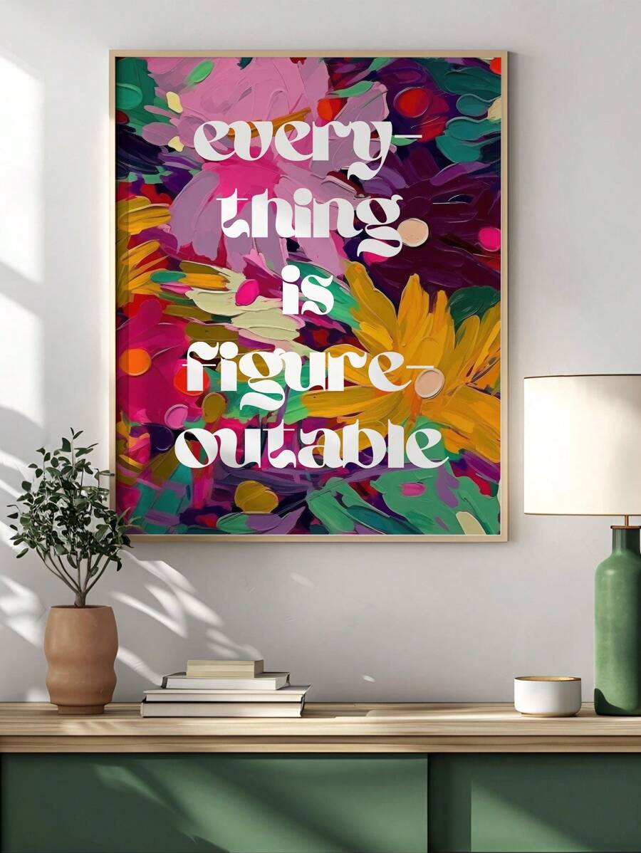 1pc, Canvas Hanging, Framed, Wall Arts, Posters, Modern, Text Posters, Quotes, Everything Is Imaginable Art Prints, Girly Wall Paintings, Fashion Wall Paintings, Abstract Floral Wall Paintings, Funky Girl Art, Inspirational Quote Art, Home Decor, Room Decor, Bathroom, Dorm, Dining Room, Kitchen, Living Room Decor Posters