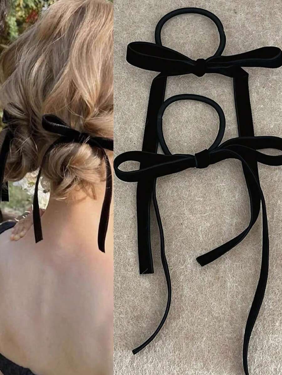 2pcs Velvet Chic Hair Ties - Soft, Elastic, Adjustable, And Stylish Fabric Hair Elastics For Women - Perfect For Daily Wear, Parties, And Special Occasions, Suitable For Ages