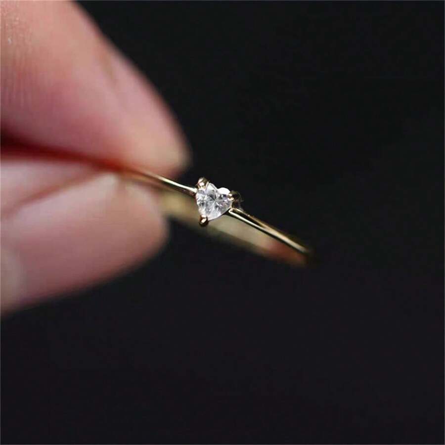 S925 Pure Silver Ring With Heart Design And Cubic Zirconia Inlaid, Women's Jewelry Ring Wedding Engagement Bridal Jewelry