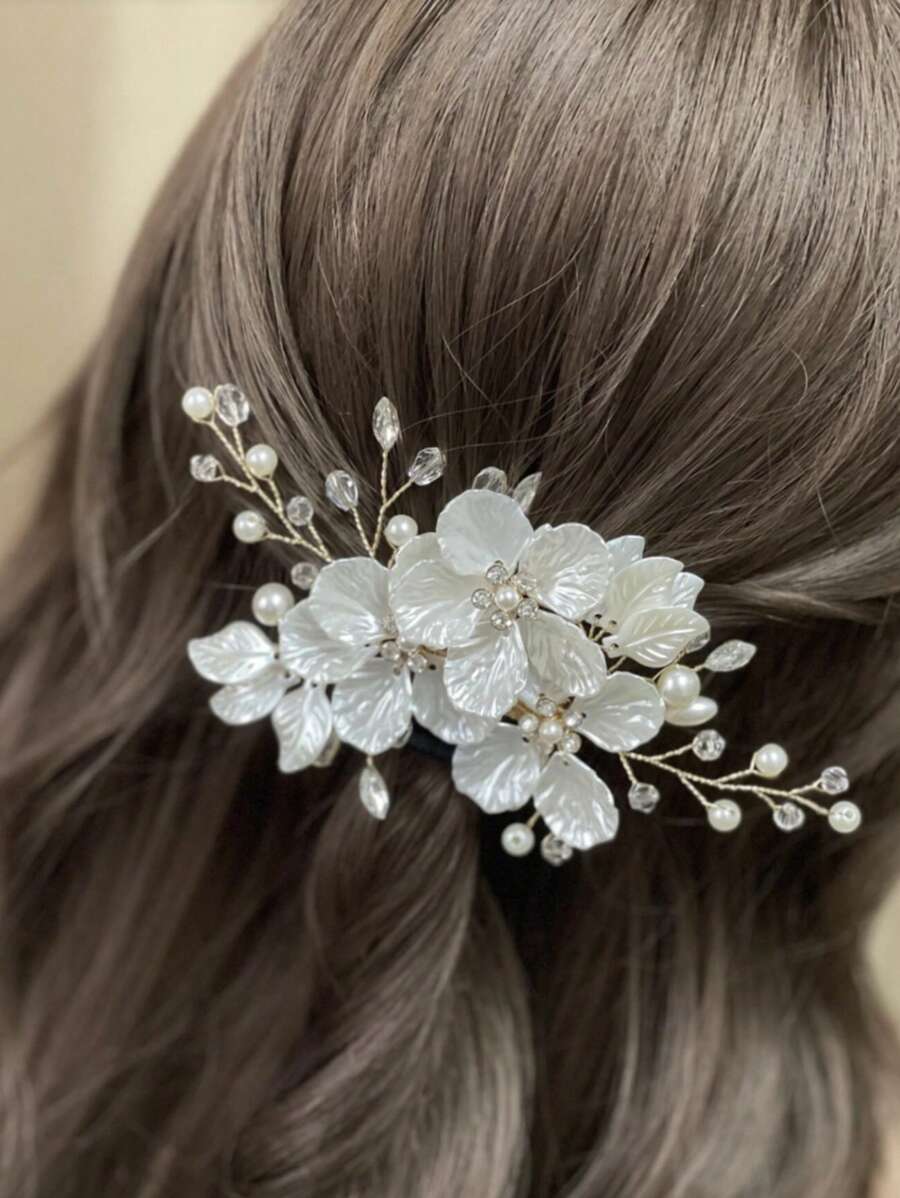 1 Stück Haarspange für Frauen mit Acrylblume und Strass-Dekor in Pflaumenfarbe, elegantes Braut-Haarzubehör