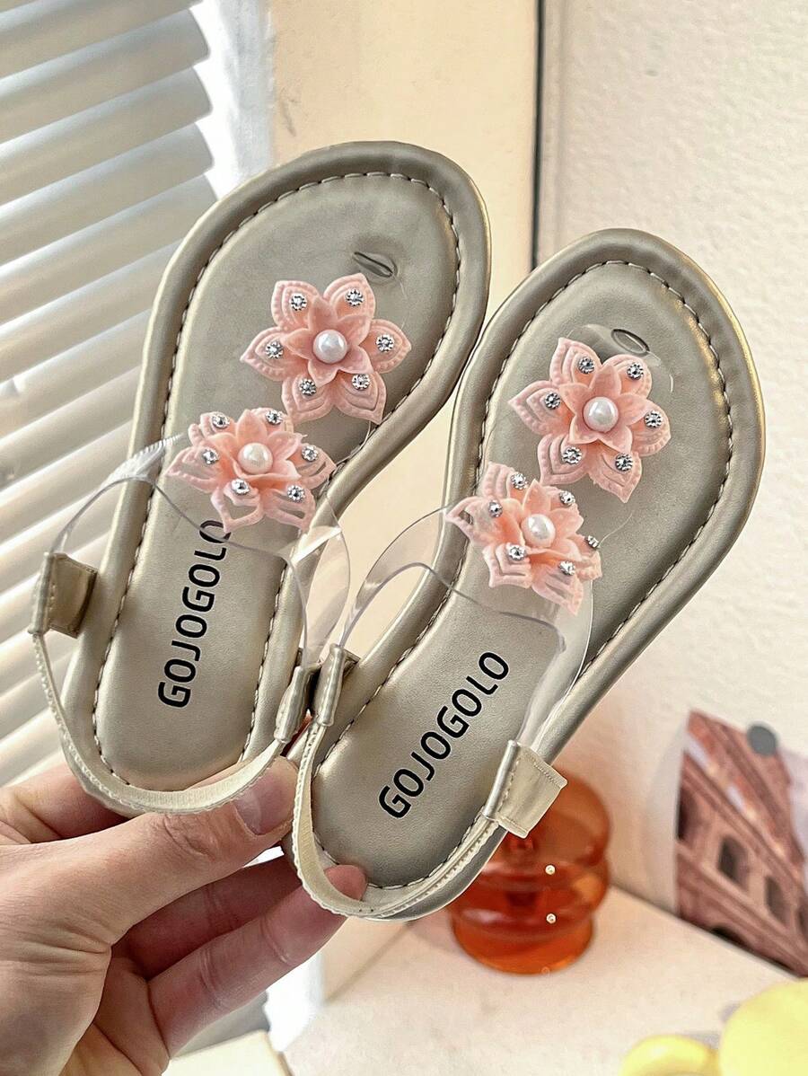 1 par de sandalias planas para niños con diseño de flor grande, estilo princesa de moda y suela antideslizante, en color amarillo. Sandalias abiertas de verano para niños de 3 a 12 años, para interior y exterior, de vacaciones