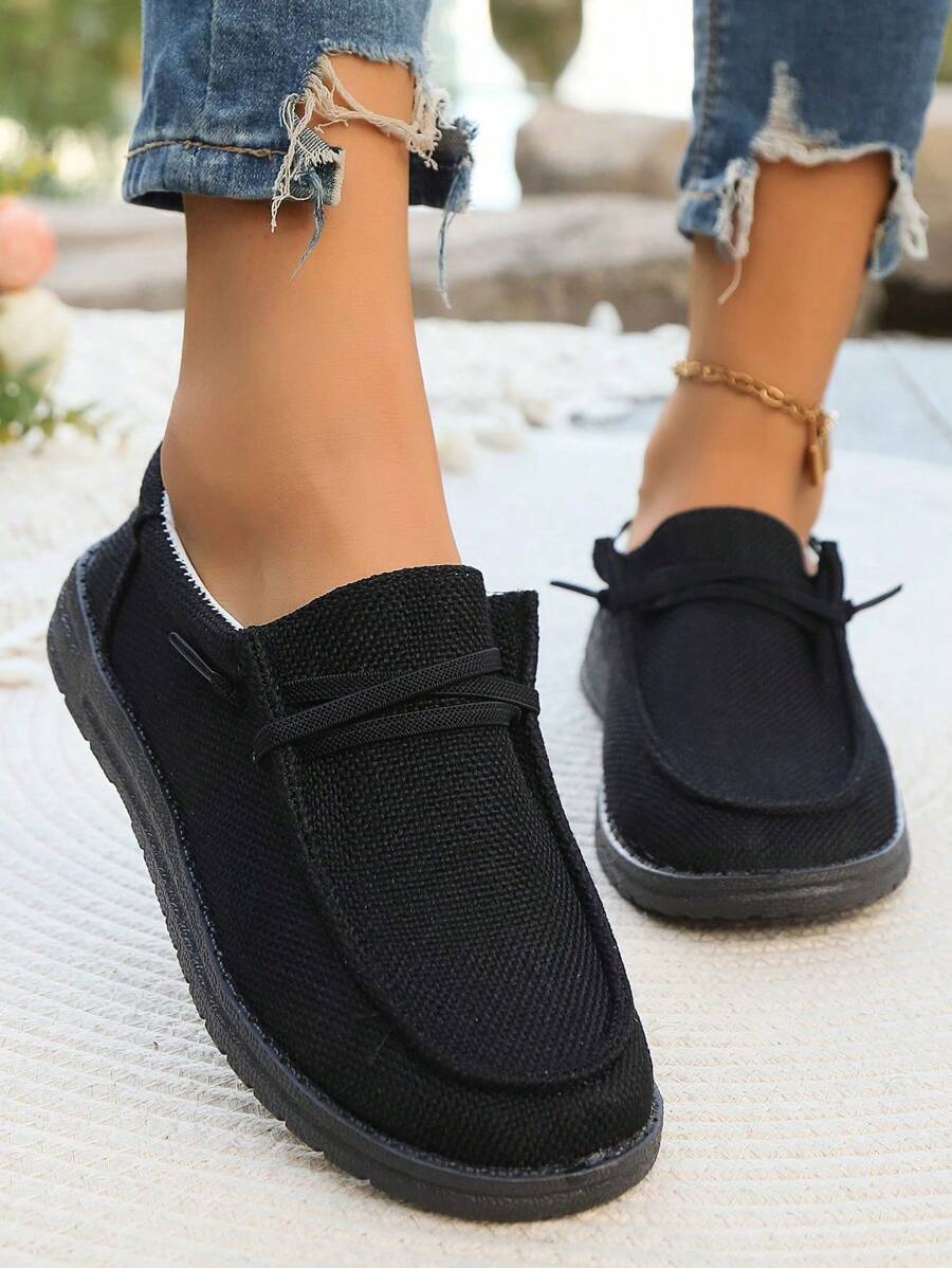 Canvas Sneakers For Women, Breathable Slip-On Casual Shoes For Spring Summer Autumn, Lace-Up Athletic Flat Loafers
