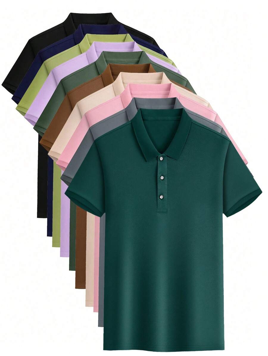 En stock, disponible en varios colores, camisa polo casual de negocios de verano ligera, camiseta deportiva de manga corta, camiseta interior de color liso para hombres, camiseta con botones en contraste