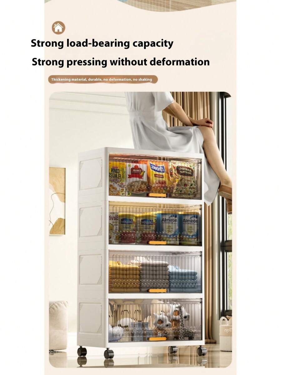 1pc Flip Cover Multi-Purpose Transparent Plastic Storage Cabinet, Organizer Box For Snacks, Underwear, Household Items