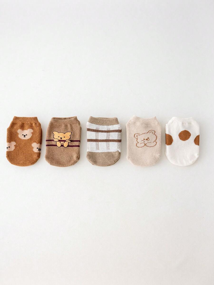 5 Pairs Of Cartoon Anti-Slip Socks For Toddlers & Babies, Indoor Crawling/Walking Socks